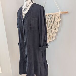 Nanette Lepore Black Ruffled Shirt Dress Size 14